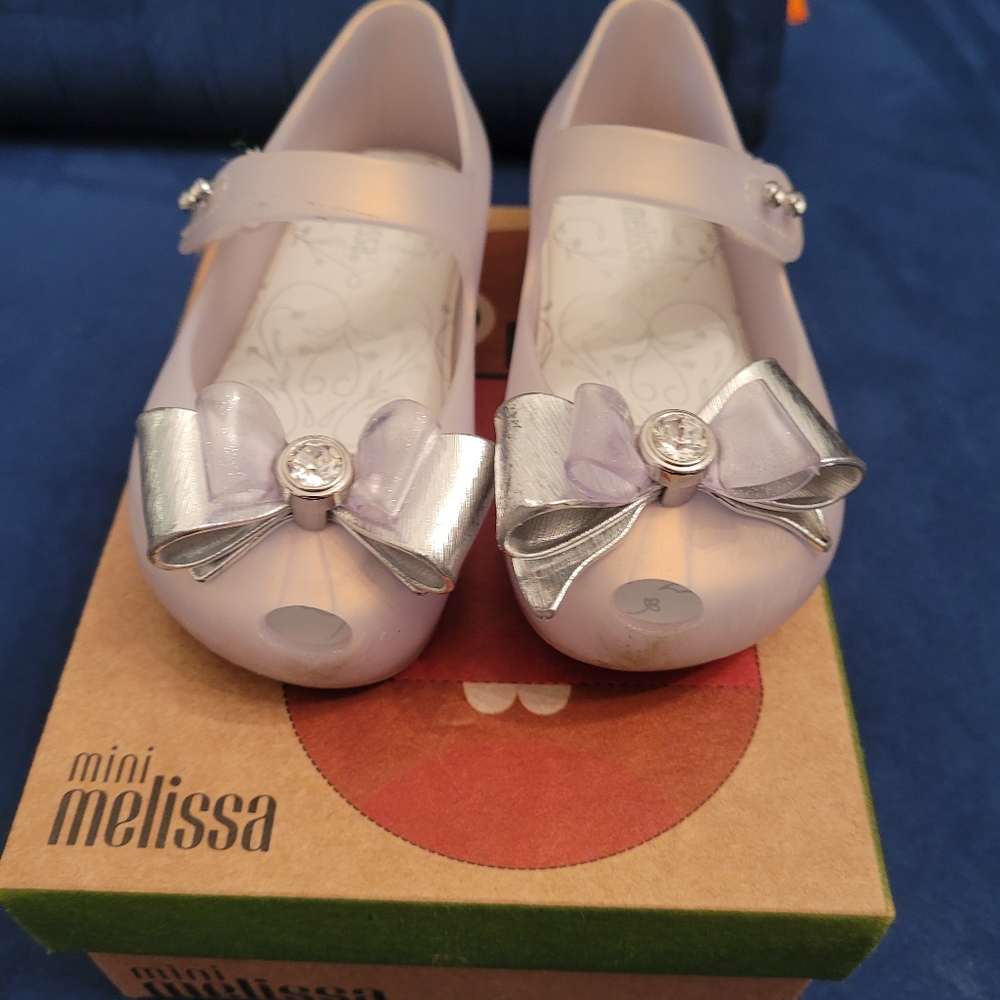 Mini Melissa Ultragirl Pearl White 8Silver Bow Mary Janes Size 8